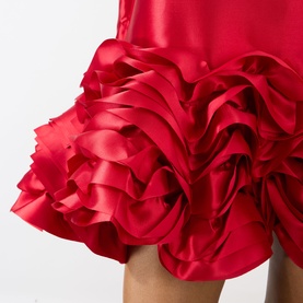 Marques Almeida red satin mini dress with layered ruffle hem detail, 100% polyester
