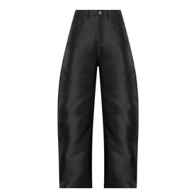 Marques Almeida Mikado Boyfriend Trousers in black satin, wide-cut legs, button fly fastening, belt loops and rear patch pockets.