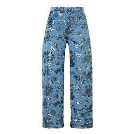 Marques Almeida Sequin Embroidered Boyfriend Jeans in mid blue, wide-leg high-rise cut with allover floral sequin and embroidery detail