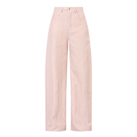 Marques Almeida Textured Brocade Boyfriend Jeans in pink, wide-cut leg, five-pocket style, button and fly zip fastening, logo badge detail.