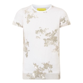 Marques Almeida Sequin Embroidered Layered T-Shirt in White Nude, crew neck, cap sleeves, floral sequin detailing throughout, semi-sheer overlay