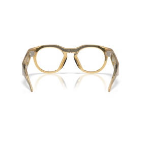 Oakley yellow translucent round optical frames, rear view showing temple arms and clear lenses