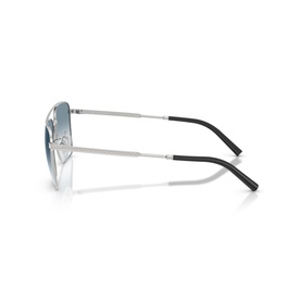 Silver-tone aviator sunglasses with gradient blue lenses and black-tipped temples, shown from the side