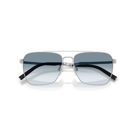 Silver aviator-style sunglasses with double bridge, blue-tinted gradient lenses and black acetate temple tips