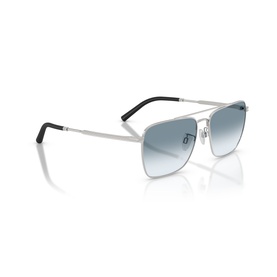 Silver-tone aviator sunglasses with double bridge, gradient blue lenses and black temple tips, angled product view