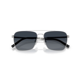 Silver aviator sunglasses with double bridge, dark grey lenses, and black acetate temple tips