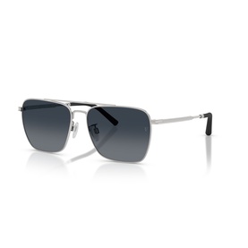 Silver aviator-style sunglasses with double bridge, gradient blue-grey lenses and black temple tips