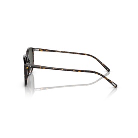 Dark tortoiseshell sunglasses shown from side profile, highlighting slim temple arm and dark grey lenses