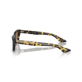 Oliver Peoples sunglasses in brown tortoiseshell, rear view showing temples and hinges with yellow tortoise pattern detailing