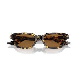 Oliver Peoples sunglasses in brown tortoiseshell, rectangular folded frames with amber lenses and gold-tone hinges