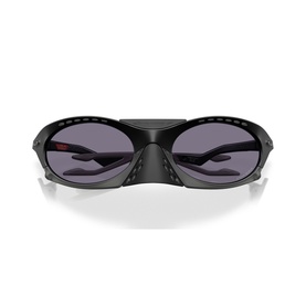 Matte black wraparound sunglasses with grey lenses, ventilated frame detailing and red interior accent, front-facing view