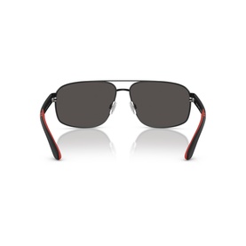 Black aviator-style sunglasses with red-tipped arms, dark lenses, and double bridge, shown from rear angle