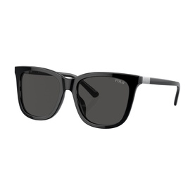 Polo Ralph Lauren black square sunglasses with dark grey lenses and silver-tone temple detail
