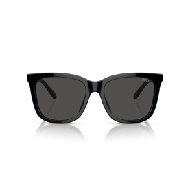 Polo Ralph Lauren sunglasses in black, square cat-eye frames with dark grey lenses and slim temples