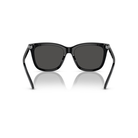 Polo Ralph Lauren black sunglasses, rear view showing temples and dark grey lenses with glossy black frame detail