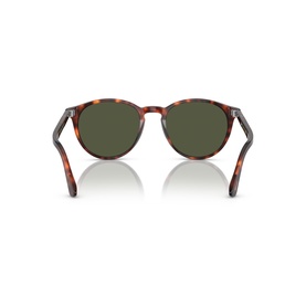 Persol sunglasses in tortoiseshell frame with round green lenses, rear view showing temples and frame construction