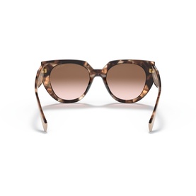 Prada cat-eye sunglasses in tortoiseshell brown with gradient pink-brown lenses, rear view showing temple arms