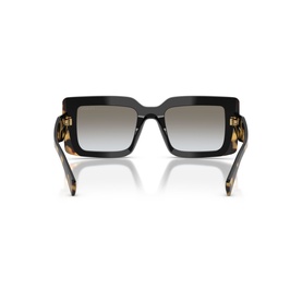 Black oversized square sunglasses with tortoiseshell temples and gradient grey lenses, rear view showing temple detail