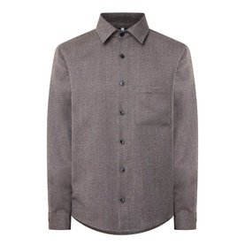 Profuomo brown wool-blend casual shirt with button-front placket, spread collar, and single chest pocket