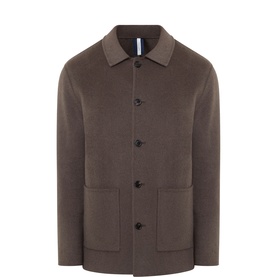 Profuomo brown wool casual shirt jacket with point collar, four-button front fastening and patch pockets