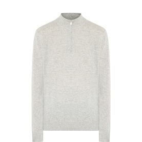 Profuomo grey cashmere half-zip jumper with ribbed collar and cuffs, fine knit texture, clean minimal finish