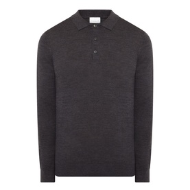Profuomo dark brown 100% wool long-sleeve knitted polo shirt with three-button placket and classic collar