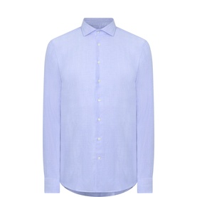 Profuomo Herringbone Single-Cuff Shirt in royal blue, cutaway collar, long sleeves, single button cuffs, curved hem, brushed finish