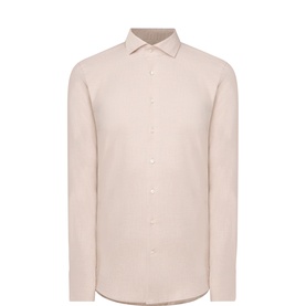 Profuomo beige cotton formal shirt, single cuff regular fit, spread collar, long sleeves, button front placket