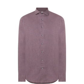 Profuomo aubergine cotton formal shirt, single cuff regular fit, spread collar, button placket front, long sleeves