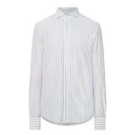 Profuomo Single Cuff Regular formal shirt in dark green stripe, spread collar, button placket, cotton-polyester blend
