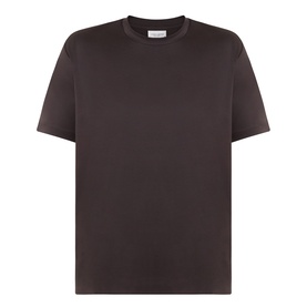 Profuomo Solid Logo Pima T-Shirt in brown, crew neck, short sleeves, small logo at hem, 100% cotton