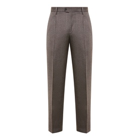 Profuomo brown virgin wool blend trousers with front crease, belt loops, and tailored straight-leg fit