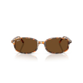 Ray-Ban Polar sunglasses in brown tortoiseshell, oval frames with dark brown polarised lenses, front-facing view
