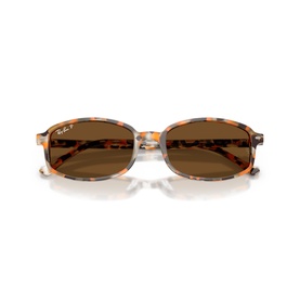 Ray-Ban Polar sunglasses in brown tortoiseshell, oval frames with brown polarised lenses, folded front-facing view