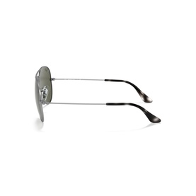 Silver-tone aviator sunglasses shown from the side, with slim metal arms and dark tortoiseshell tips