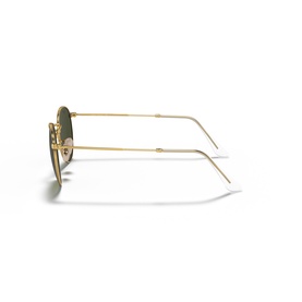Gold-tone metal frame sunglasses with green tinted lenses, shown from the side angle revealing slim temples and nose bridge