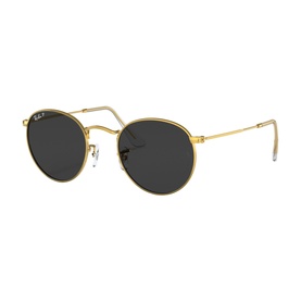 Ray-Ban Round Metal sunglasses in gold-tone metal frame with dark grey lenses and slim temples