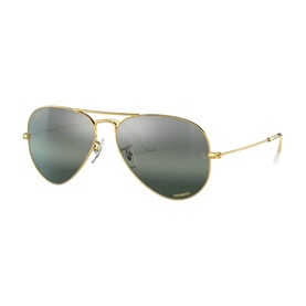 Ray-Ban aviator sunglasses in gold metal frame with mirrored silver-green gradient lenses and slim gold temples