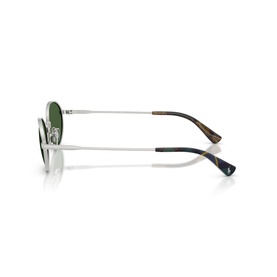 Polo Ralph Lauren silver round sunglasses with green lenses and tortoiseshell temples, side profile view