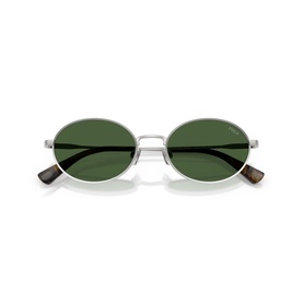 Polo Ralph Lauren silver oval metal frame sunglasses with green lenses and tortoiseshell temples, front view