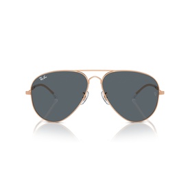 Ray-Ban Polar aviator sunglasses in pink rose gold metal frame with dark blue-grey polarised lenses