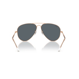 Ray-Ban Polar pink aviator sunglasses, rear view showing rose gold frame, double bridge, and dark blue mirrored lenses