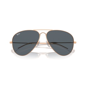 Ray-Ban Polar aviator sunglasses in pink rose gold frame with dark blue-grey lenses, double bridge metal design