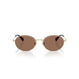 Polo Ralph Lauren gold oval sunglasses with slim metal frame and warm brown lenses, front view