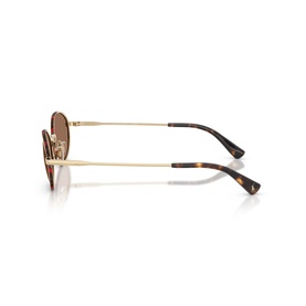 Polo Ralph Lauren gold-tone metal sunglasses with tortoiseshell temples and brown gradient lenses, side profile view