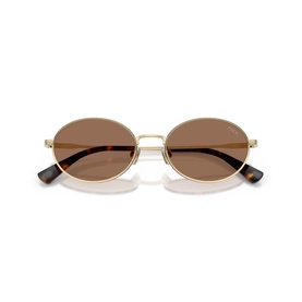 Polo Ralph Lauren gold oval sunglasses with brown tinted lenses and tortoiseshell temple tips