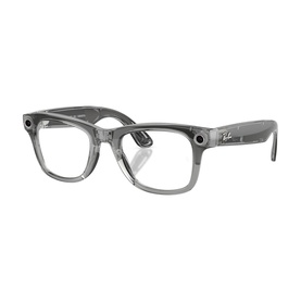 Ray-Ban Meta Wayfarer smart glasses in transparent grey with clear lenses and built-in camera technology