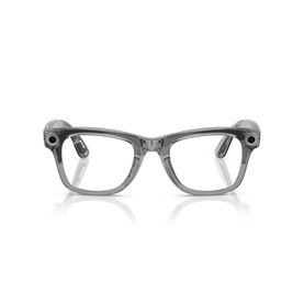 Ray-Ban Polar smart glasses in transparent grey, wayfarer-style frames with integrated speaker pods on temples, front view