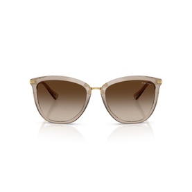 Ralph Lauren cat-eye sunglasses in transparent beige with gold-tone bridge and brown gradient lenses, front view