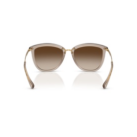 Translucent taupe cat-eye sunglasses, rear view showing gold-tone hinges and gradient brown lenses
